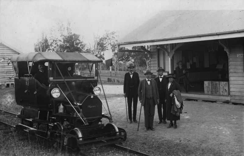 QGR Studebaker Rail Motor
Sir Matthew Nathan arriving by rail motor at Tamborine station on the Canungra line, 1922
https://collections.slq.qld.gov.au/viewer/IE25474
Keywords: Sir Matthew Nathan arriving by rail motor at Tamborine station on the Canungra line, 1922